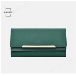 富源女士钱包绿色韩版时尚长款超薄三折叠皮夹大气多功能手拿包