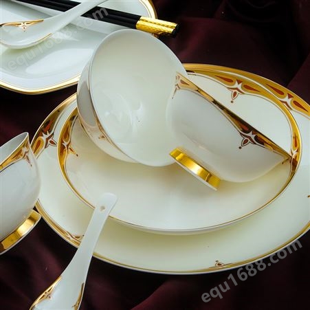 镶金餐具套装 60头高档金边餐具 骨瓷餐具碗盘套装
