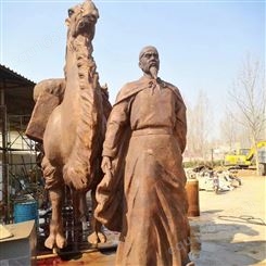 来图定制黄铜沙漠骆驼铜雕塑 古代人物与骆驼铜像