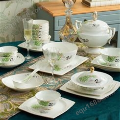手绘骨瓷餐具82头 景德镇陶瓷碗盘碟套装 中式手绘餐具礼品馈赠