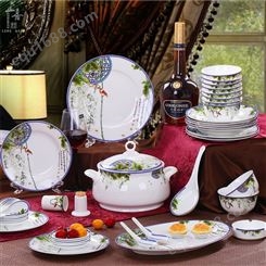 合燊陶瓷58头浪漫春天餐具 中式釉中彩骨瓷餐具套装家用礼品