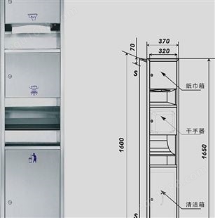 304不锈钢三合一组合柜擦手纸箱带高速烘手器嵌入式安装洗手台旁边