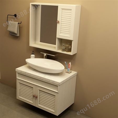华铝家居现代简约太空铝全铝浴室柜石英石台面卫生间柜子白橡木色