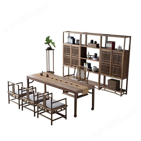 新中式茶桌椅组合 黑胡桃木实木白蜡木茶台环保 泡茶喝茶桌禅意茶室家具直营