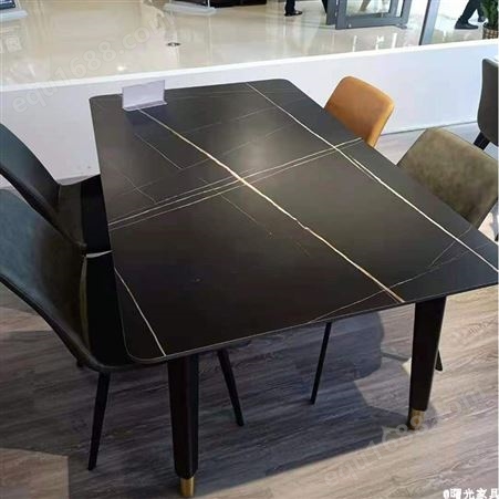 甘肃岩板餐桌椅组合 意式简约家用长方形饭桌板凳-曙光家具