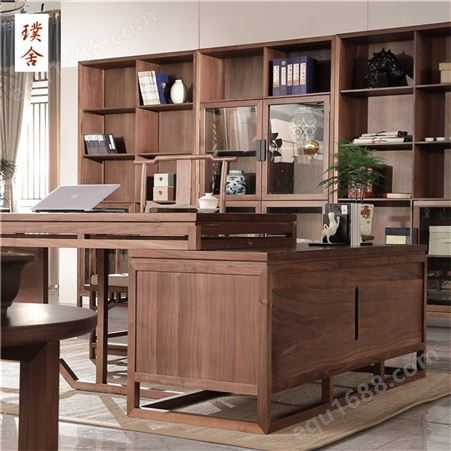 新中式实木书桌 禅意家用电脑桌 小户型办公桌 全实木写字台书台精品家具