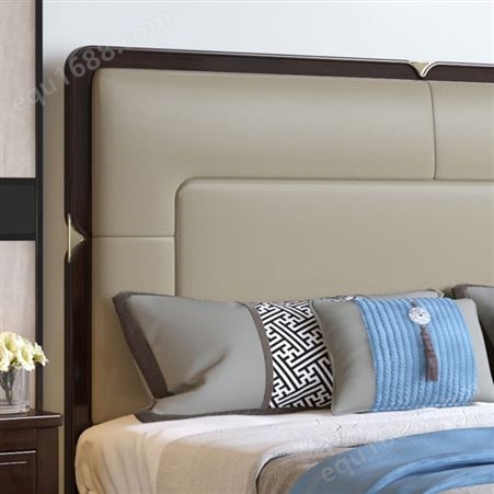 天津新中式实木床 框架结构南康工厂直销 软包靠背家用主卧1.8米1.5双人床设计
