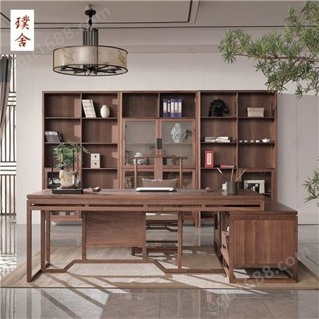 新中式实木书桌 禅意家用电脑桌 小户型办公桌 全实木写字台书台精品家具