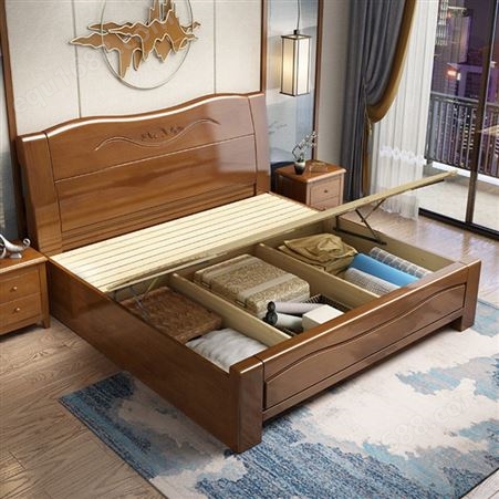 中式家用木床中式大床1.5米1.8米 橡胶木单双人床现代简约家具床 厂家批发