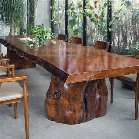 传统整板实木大板茶桌会议桌接待洽谈泡茶桌不规则自然原木桌椅