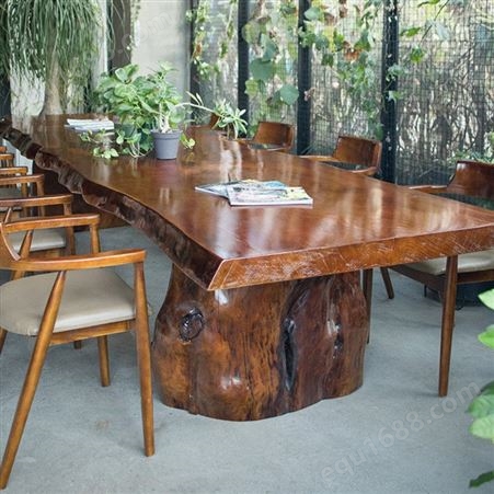 传统整板实木大板茶桌会议桌接待洽谈泡茶桌不规则自然原木桌椅