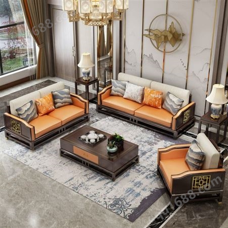 湖北新中式实木沙发 简约复古家具客厅组合精选 轻奢家具定制